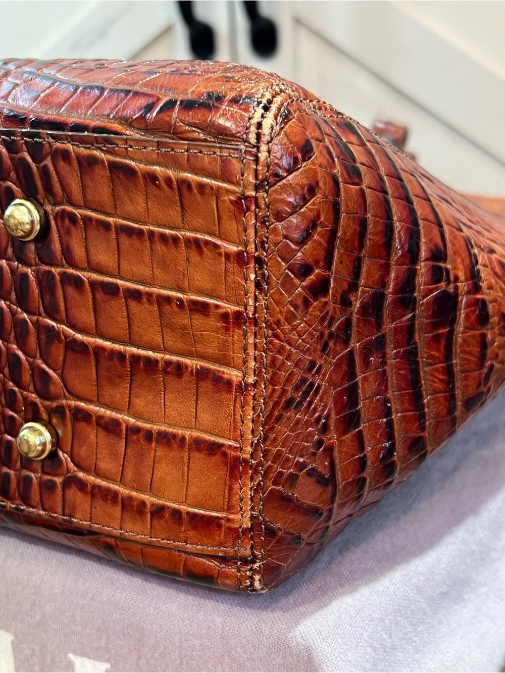 BRAHMIN Medium Asher Pecan Melbourne croc-embossed leather tote Gold hardware - Picture 14 of 15